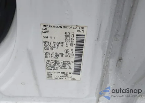 2021 Nissan Nv Cargo Nv2500 Hd Sv High Roof V8 from USA, damaged, VIN 1N6AF0LYXMN804185